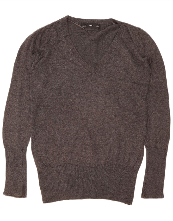 Zara Dame V-hals sweater UK 12 Medium Grå