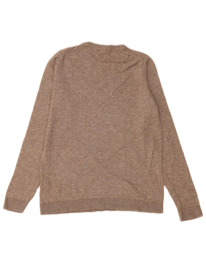 Massimo Dutti Womens Crew Neck Jumper Sweater UK 10 Small Beige Wool