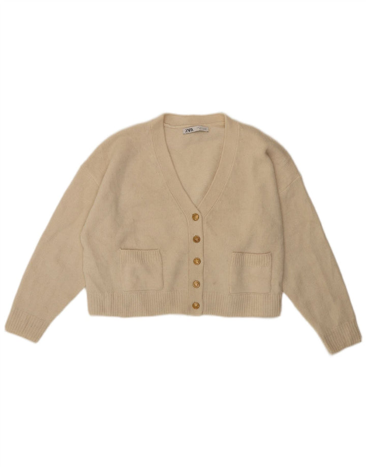 Zara Womens Crop Oversized cardigan sweater UK 10 Small Off White Uld