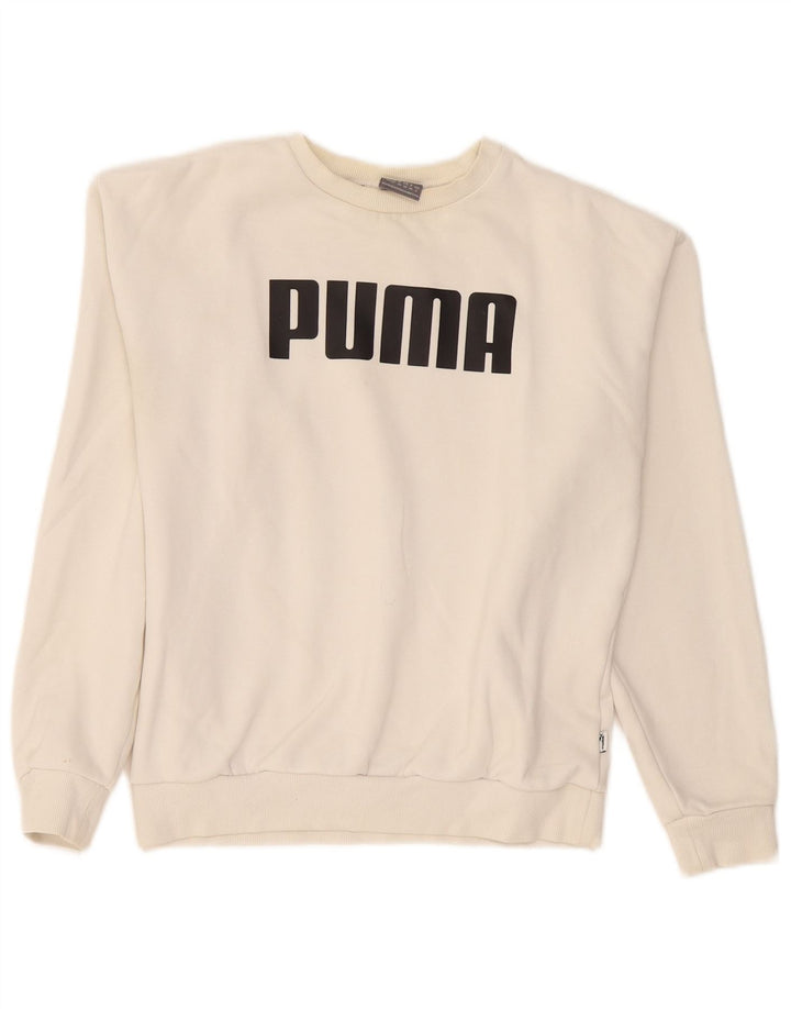 Puma Womens Graphic Oversized Sweatshirt Jumper UK 8 Small  White Cotton