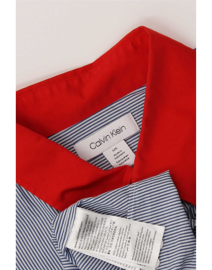 Calvin Klein Herrenhemd, groß, blaue Nadelstreifen-Baumwolle