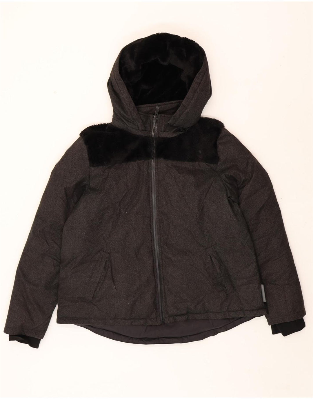 KAPPA Womens Hooded Padded Jacket UK 16 Large Grey Colourblock Polyester Vintage Kappa and Second-Hand Kappa from Messina Hembry 