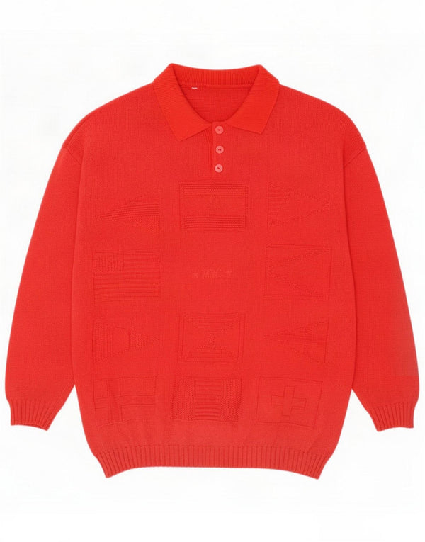 Vintage Ανδρικό πουλόβερ Polo Neck Jumper Medium Red Geometric