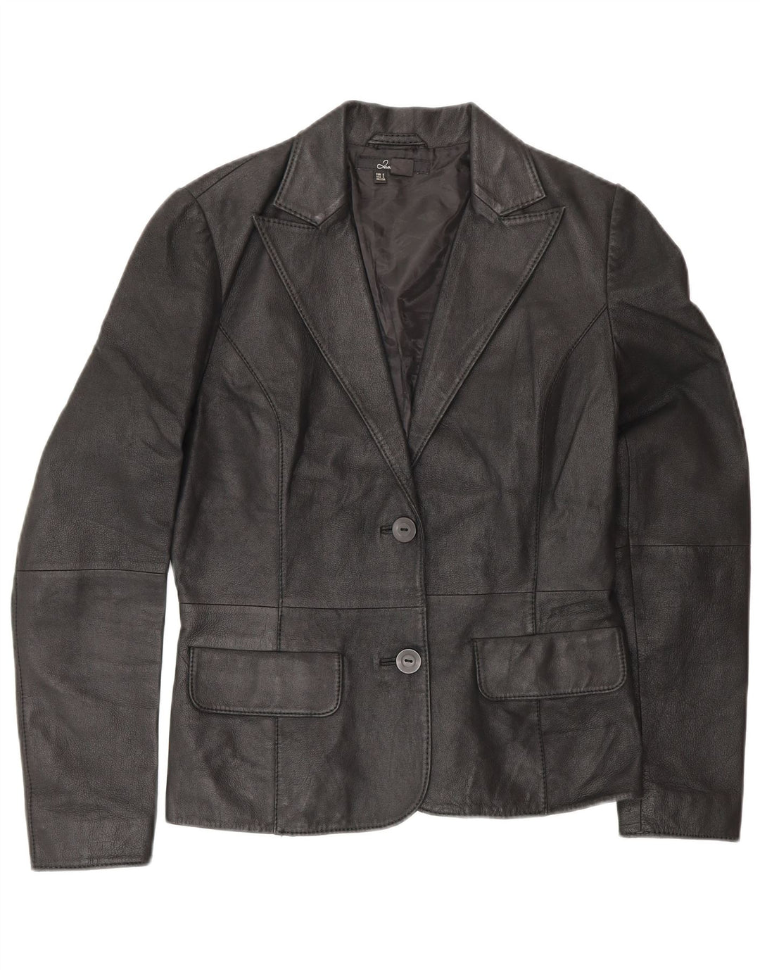 Zara Womens 2 Button Leather Blazer Jacket UK 10 Small Black Leather