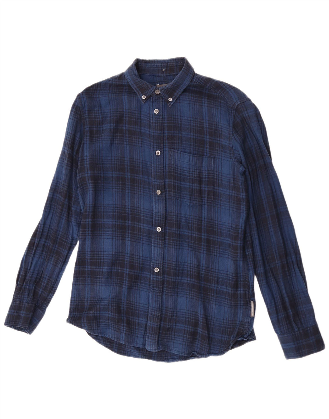 French Connection Mens Flannel Shirt Small Blue Plaid Cotton