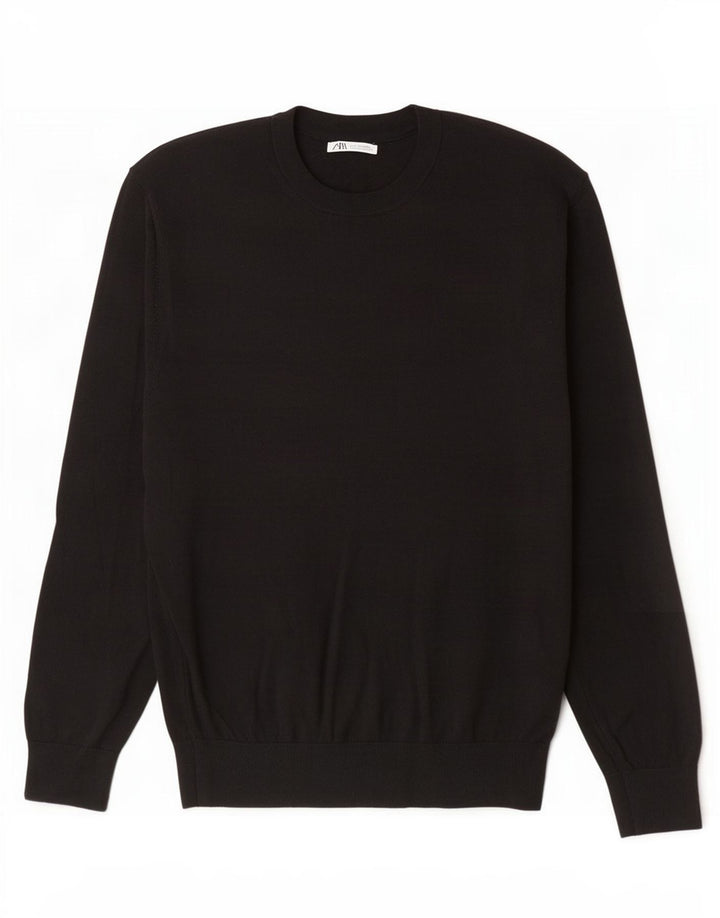 Zara Mens Crew Neck Jumper Sweater XL Black Acrylic