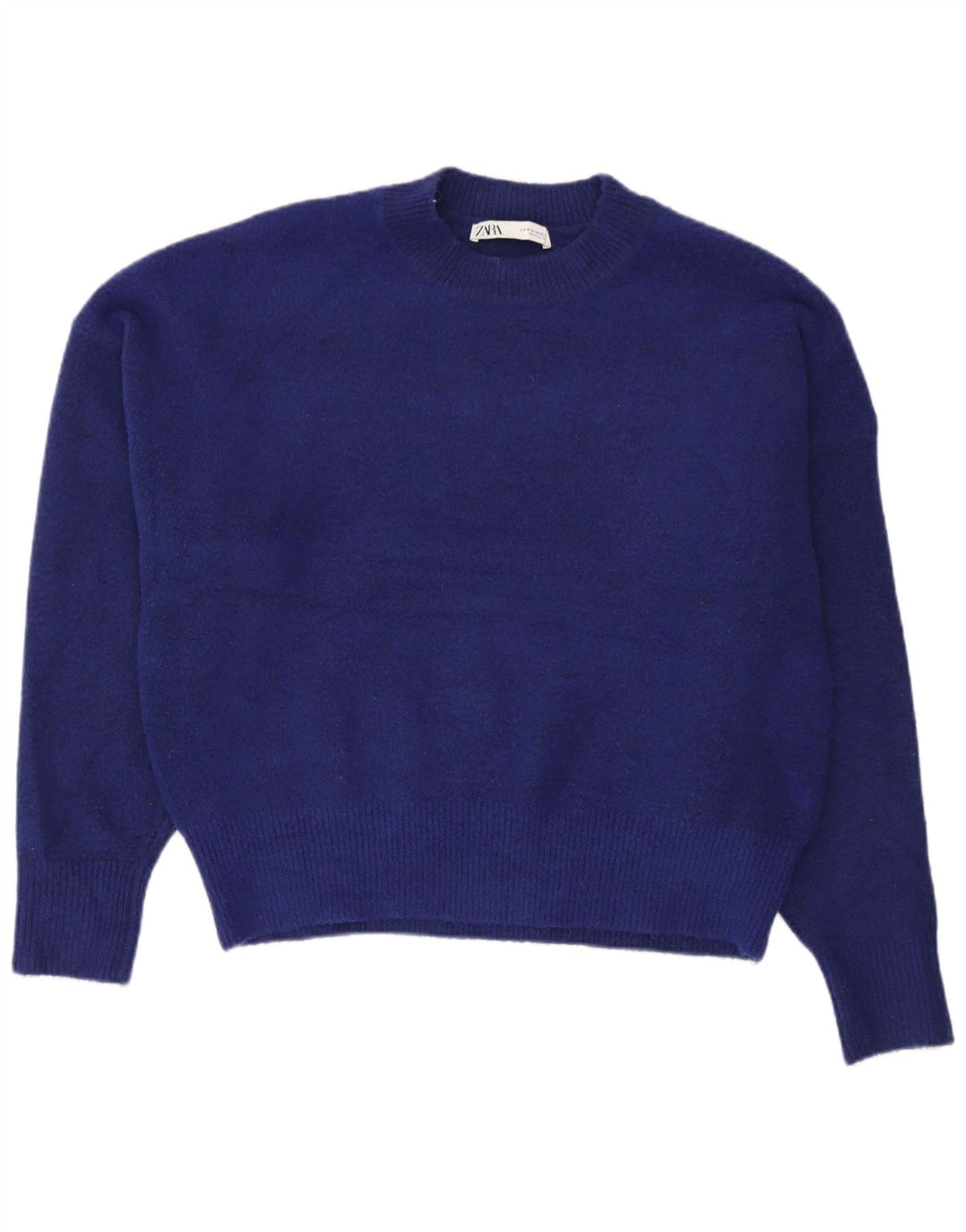Zara Womens Oversized Crew Neck Jumper Sweater UK 14 Medium Blue Acrylic