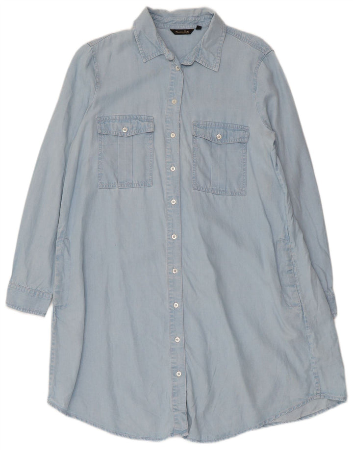 Massimo Dutti Dame Langærmet Skjortekjole EU 40 Medium Blue Lyocell