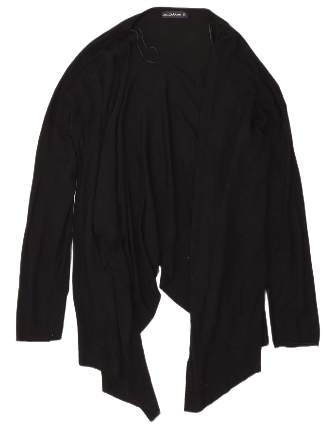 Zara Womens Asymmetric Open Cardigan Sweater UK 16 Large Black