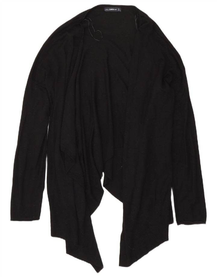 Zara Womens Asymmetric Open Cardigan Sweater UK 16 Large Black