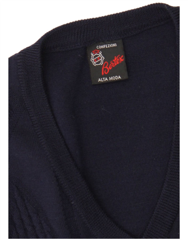 Vintage Mens Vest Tank Top Medium Navy Blue Argyle/Diamond Virgin Wool