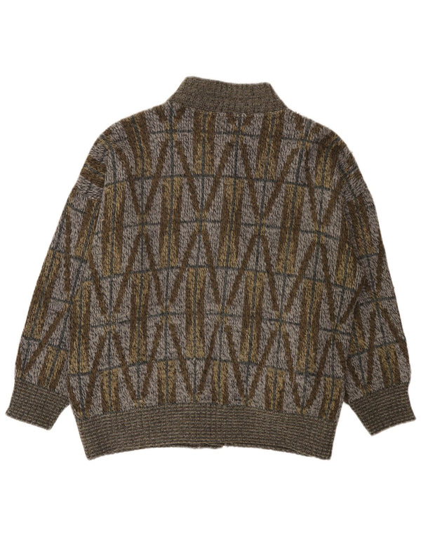 Vintage Mens Cardigan Sweater Large Khaki Geometric