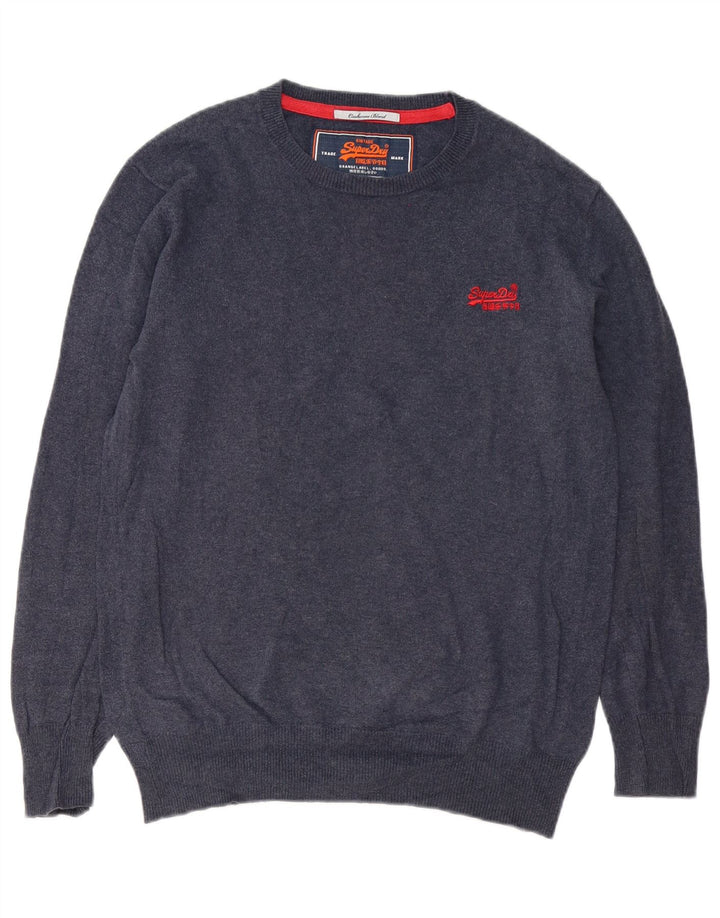 Superdry Mens Crew Neck Jumper Sweater Small Navy Blue Cotton