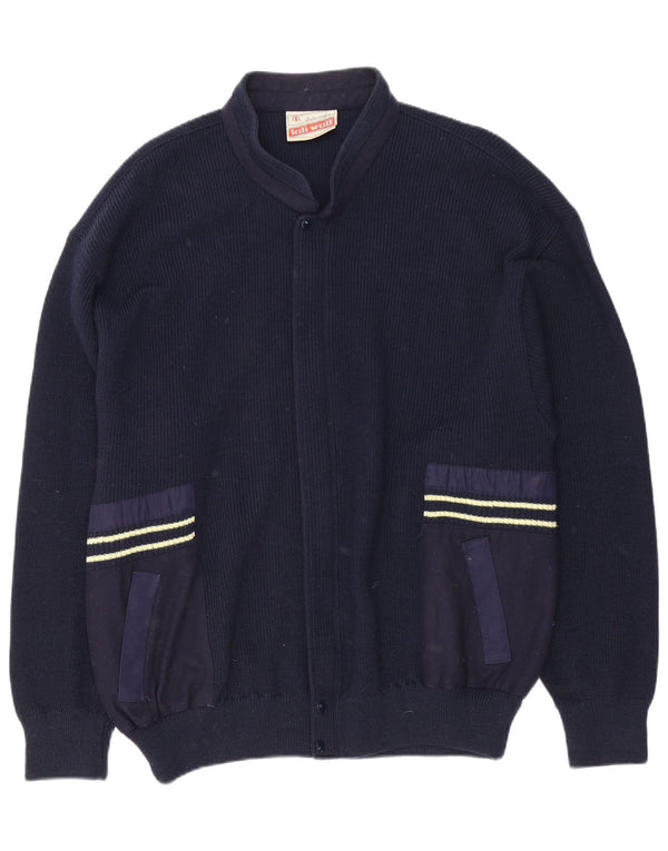 Maglione cardigan da uomo dalla vestibilità regolare Loli Wolf in lana blu navy media