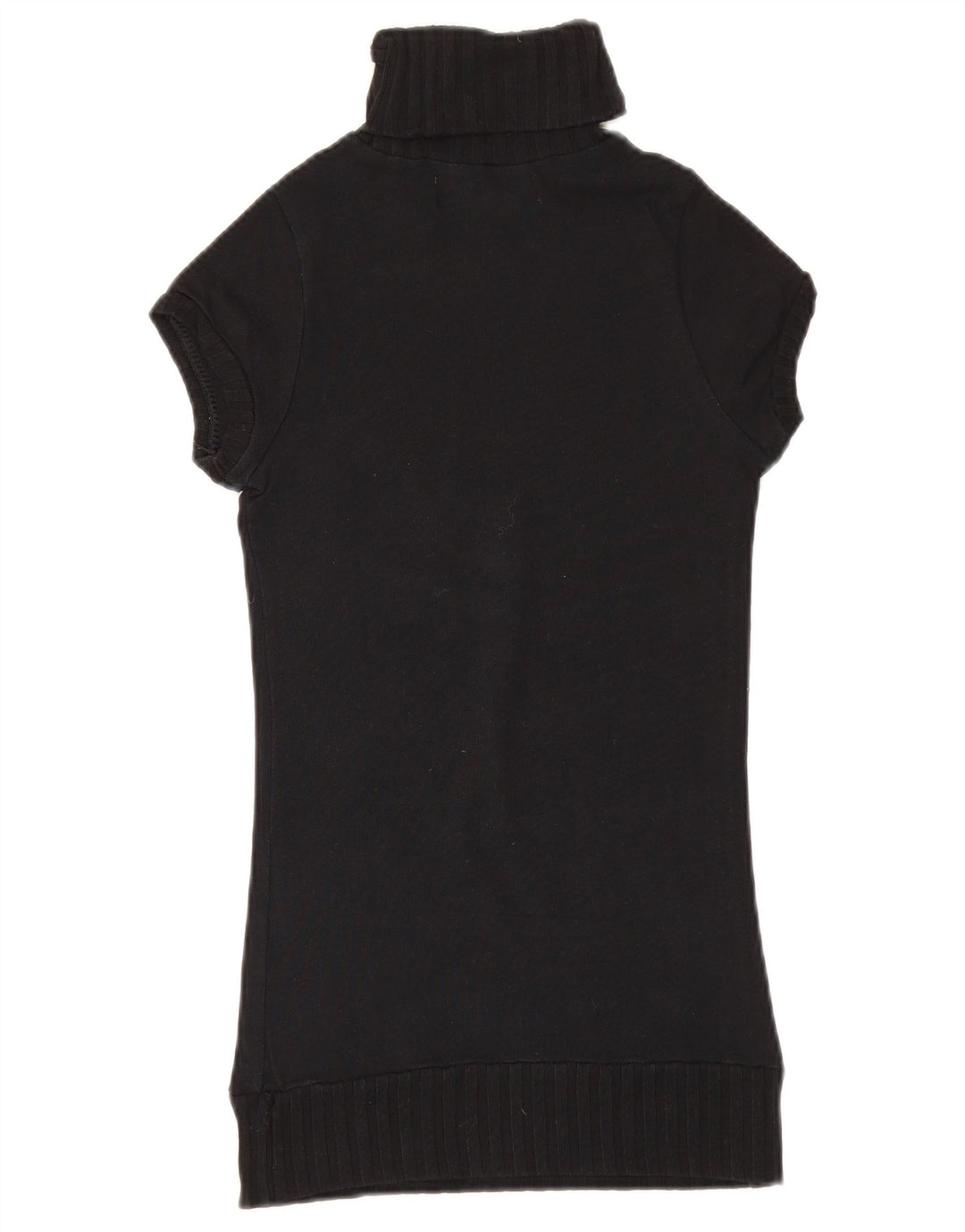 Zara Womens Short Sleeve Button Neck Jumper Sweater UK 8 Small Black
