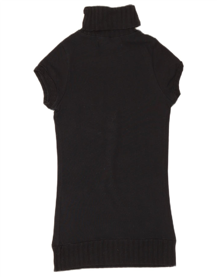 Zara Womens Short Sleeve Button Neck Jumper Sweater UK 8 Small Black