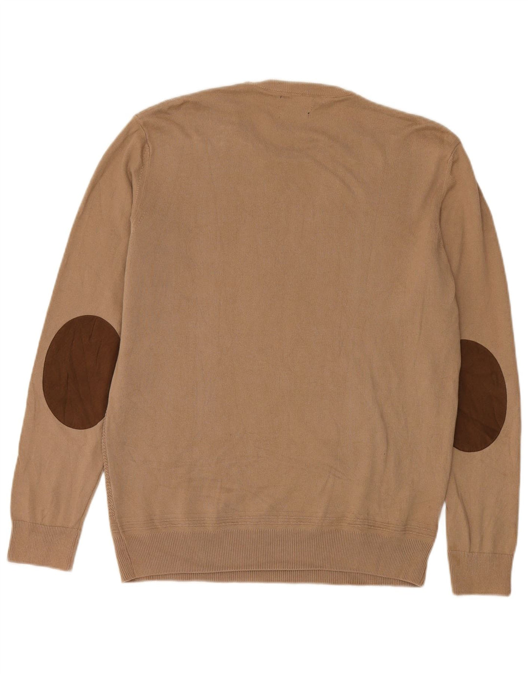 Zara Mens Crew Neck Jumper Sweater Large Beige Cotton