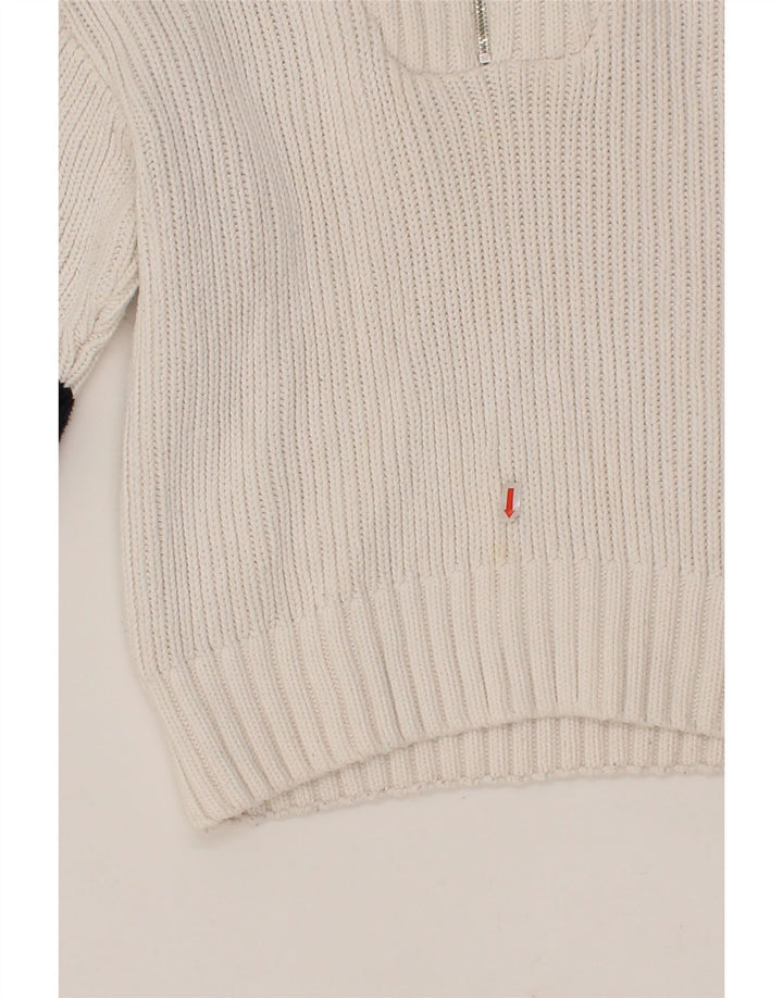 JACK WILLS Womens Zip Neck Jumper Sweater UK 12 Medium White Colourblock Vintage Jack Wills and Second-Hand Jack Wills from Messina Hembry 