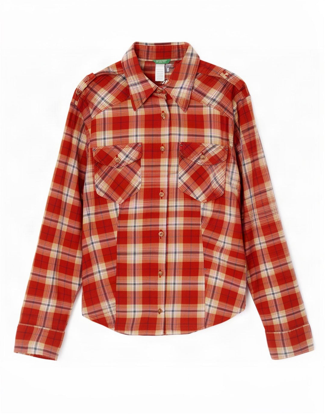 Camicia in flanella militare da donna Benetton UK 12 medio rosso a quadri