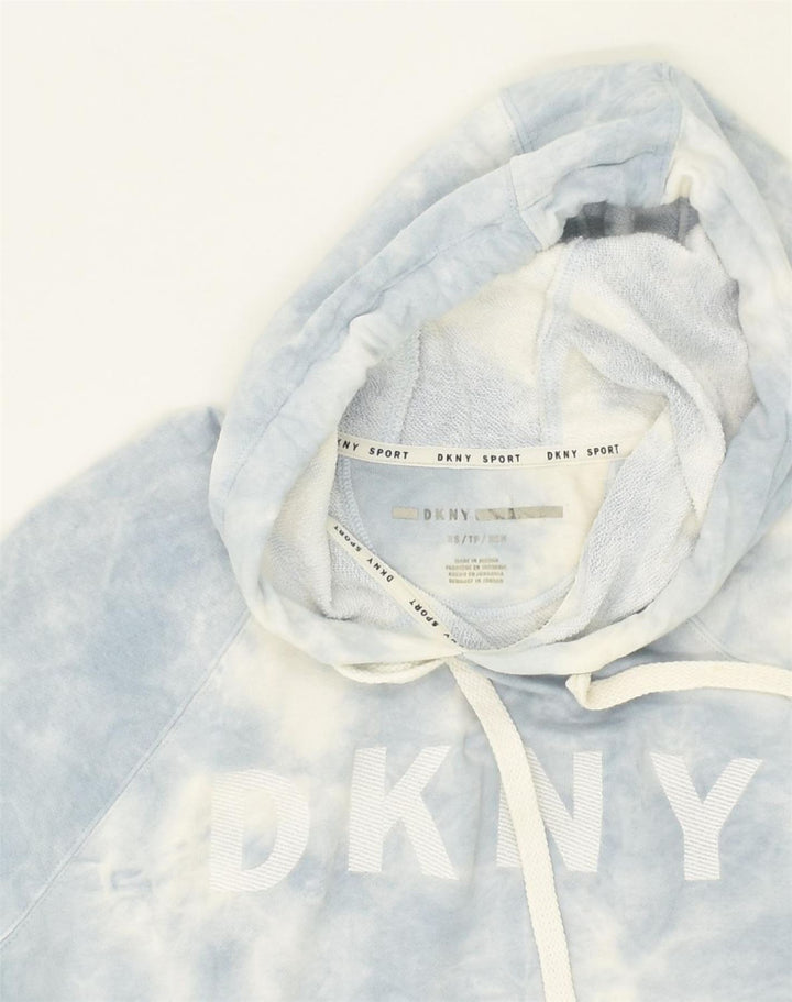DKNY Womens Graphic Hoodie Dress UK 6 XS Blue Tie Dye Cotton | Vintage Dkny | Thrift | Second-Hand Dkny | Used Clothing | Messina Hembry 