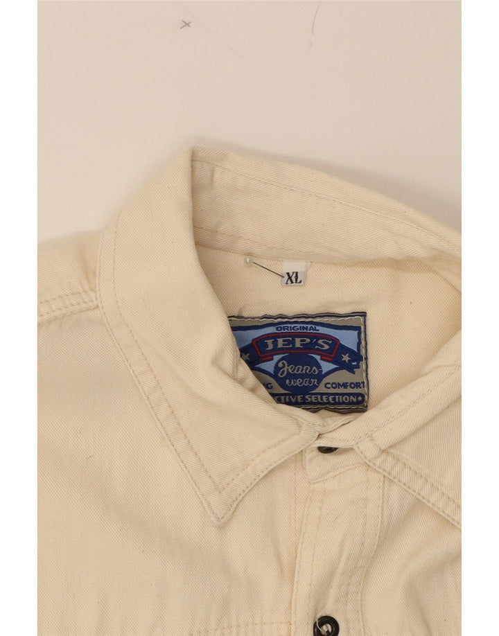 JEP'S Mens Short Sleeve Denim Shirt XL Beige Cotton Vintage Jep's and Second-Hand Jep's from Messina Hembry 