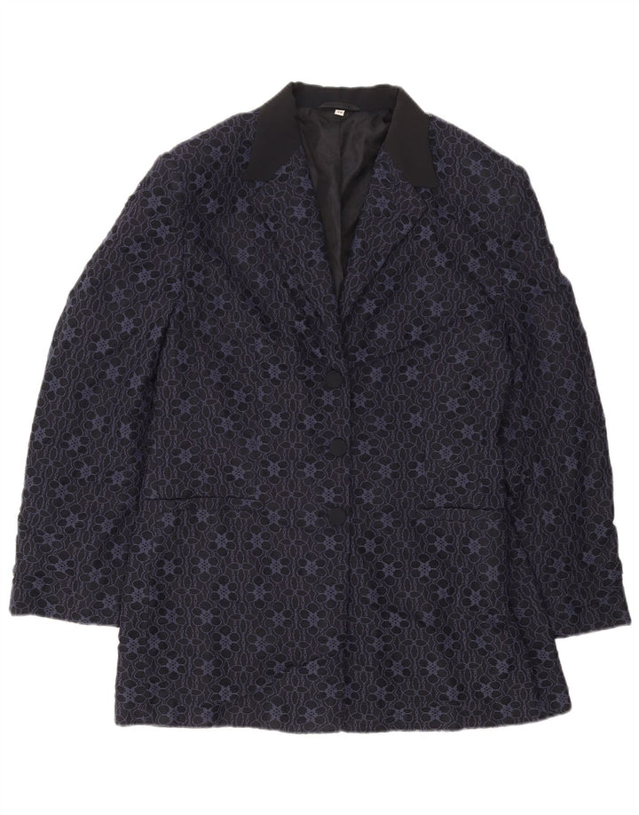 Carol Womens 3 Button Blazer Jacket IT 48 XL Navy Blue Floral Polyamide