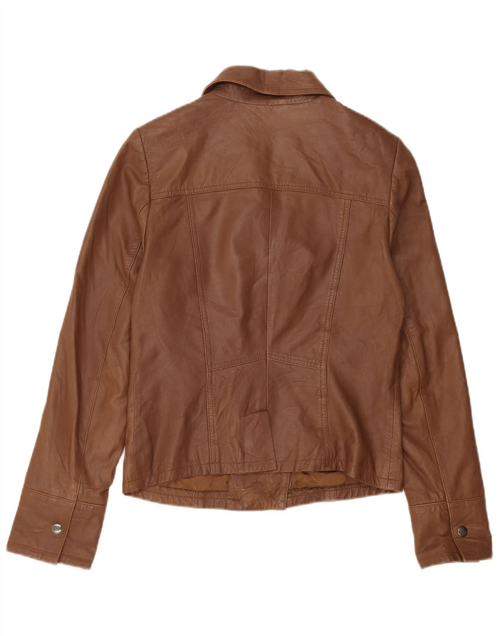 Reiss Womens Crop Leather Jacket UK 10 Small Brown Leather