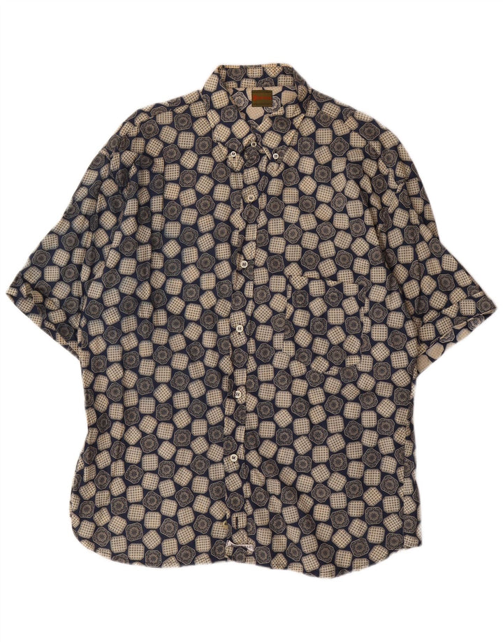 Boneville Mens Short Sleeve Shirt Large Blue Geometric