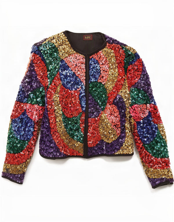 O.P.C Offene Bolero-Jacke für Damen UK 12 Medium Mehrfarbige Colourblock-Seide