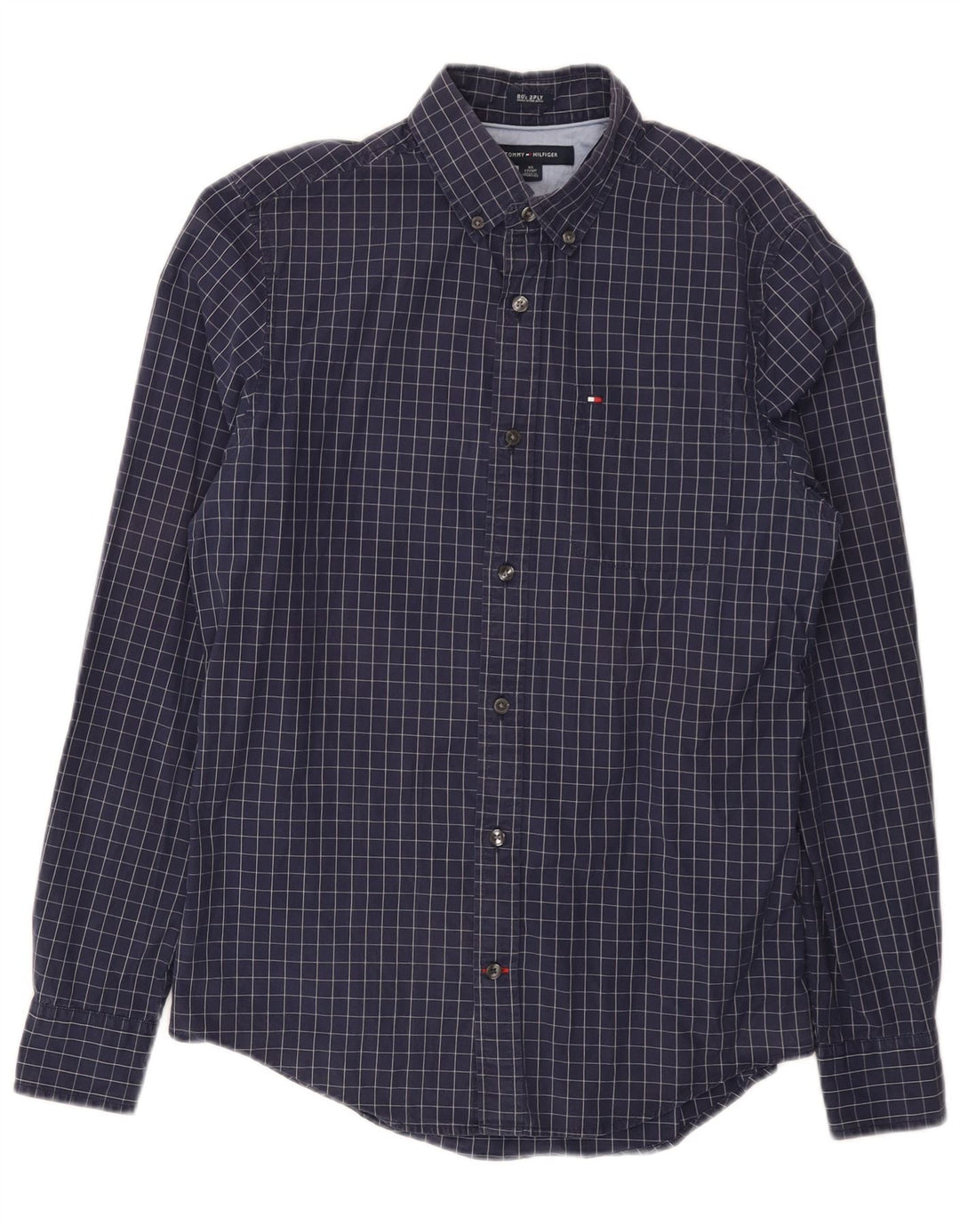 Tommy Hilfiger Mens Shirt XS Navy Blue Check Cotton