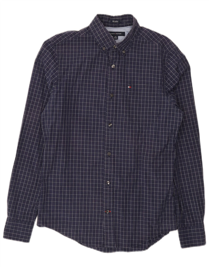 Tommy Hilfiger Mens Shirt XS Navy Blue Check Cotton