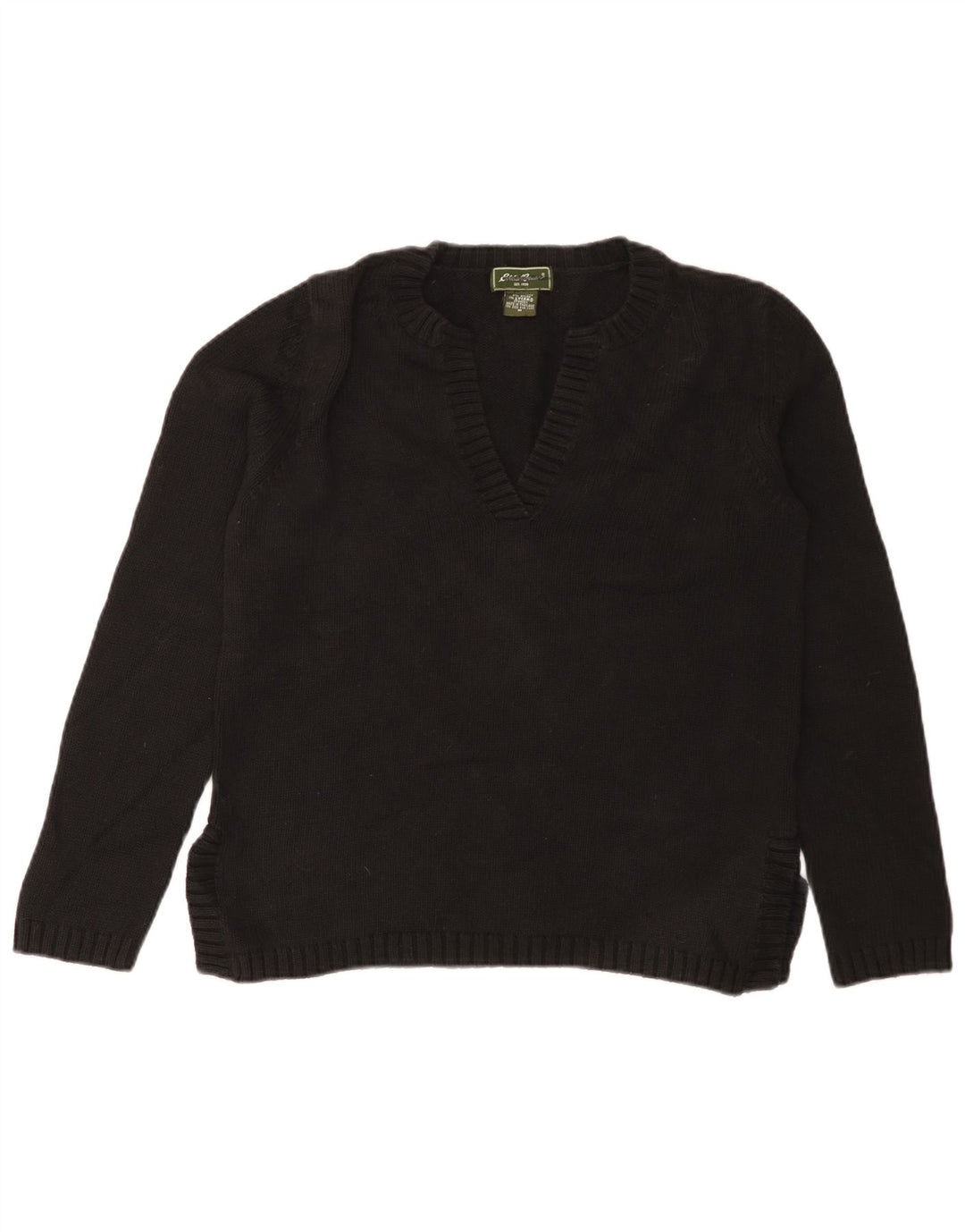 Eddie Bauer Dame V-hals sweater UK 14 Medium Sort Bomuld