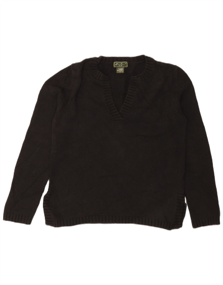 Eddie Bauer Dame V-hals sweater UK 14 Medium Sort Bomuld