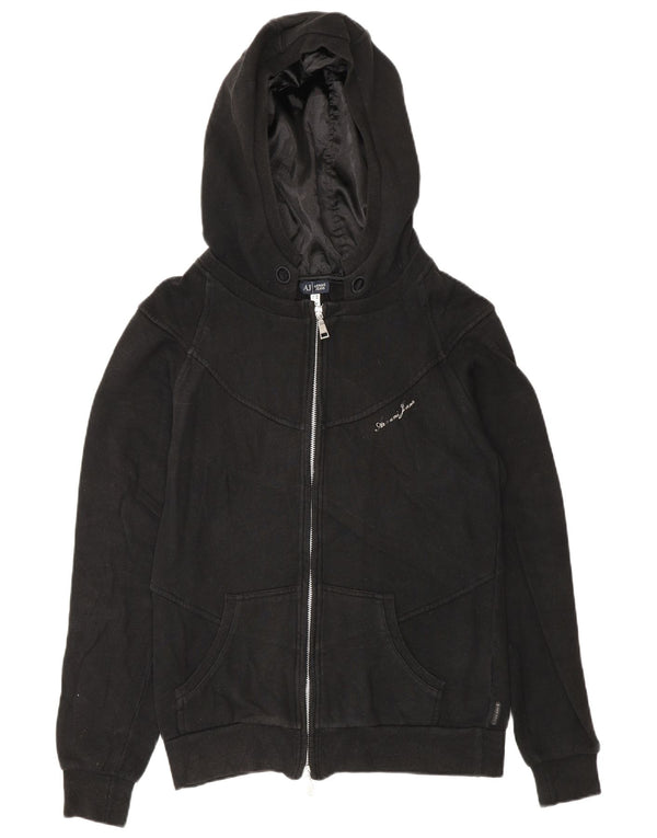 Maglione con cappuccio e zip da donna Armani UK 16 grande cotone nero