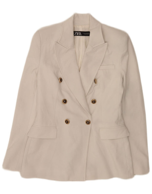 Zara Veste Blazer Double Boutonnage Femme UK 6 XS Blanc Polyester