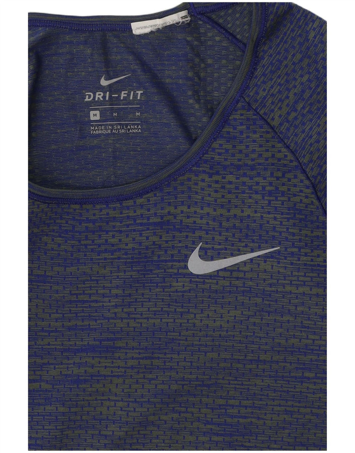 Nike Dame Dri Fit Top Langærmet UK 12 Mellem blå stribet