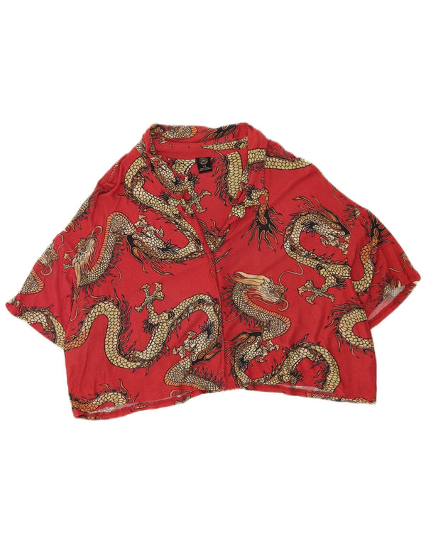Urban Outfitters Womens Crop Abstract Pattern Shirt Blouse UK 16 Large Red