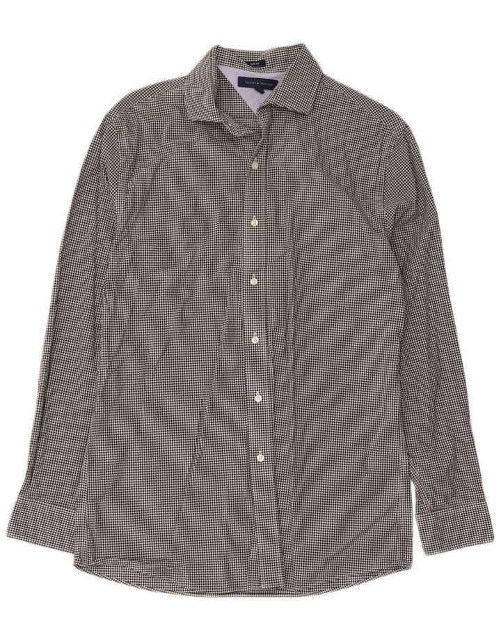 Tommy Hilfiger Mens Slim Fit Shirt Size 15 1/2 Medium Black Gingham