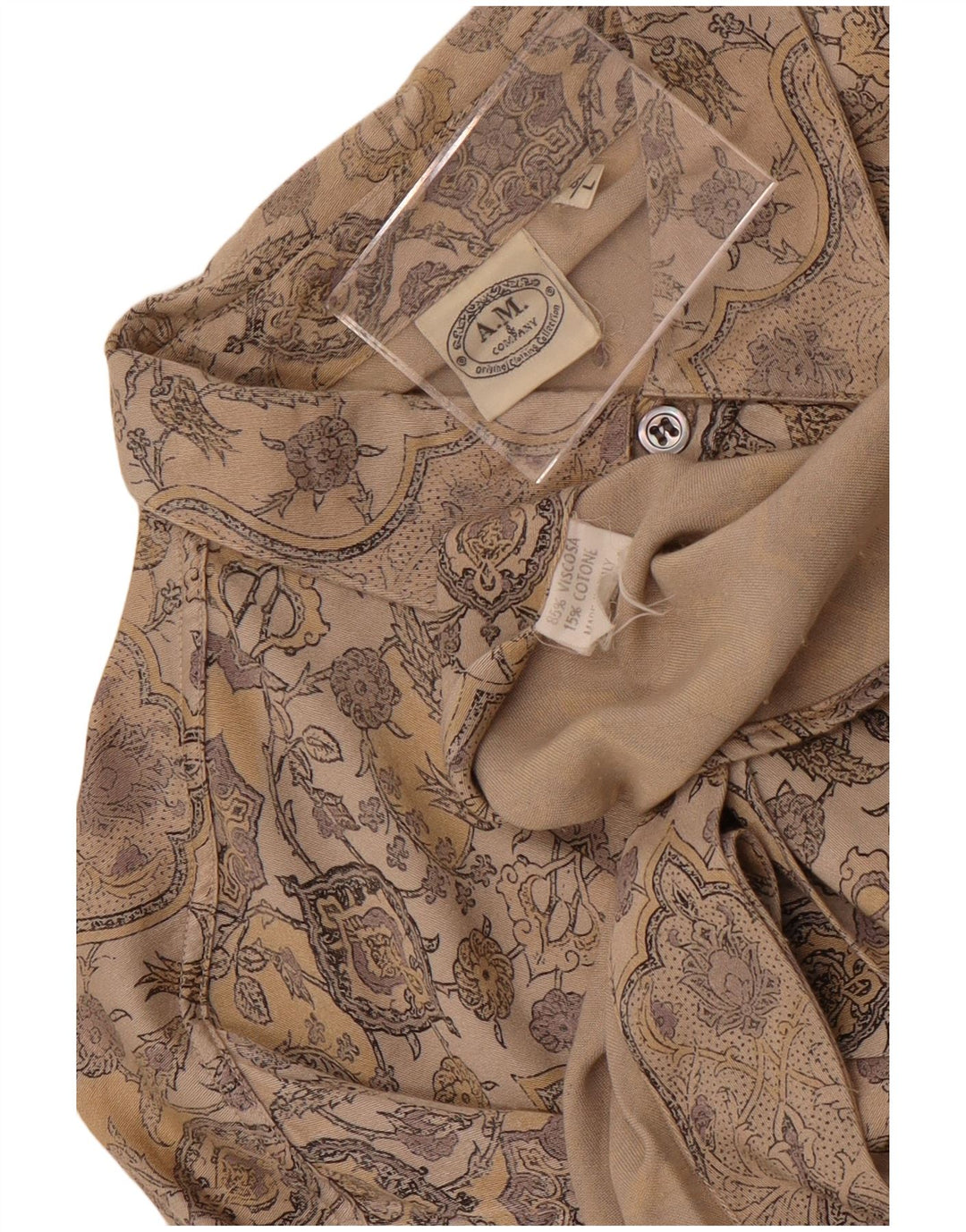 A.M. & Company Mens Shirt Large Brown Paisley Viscose