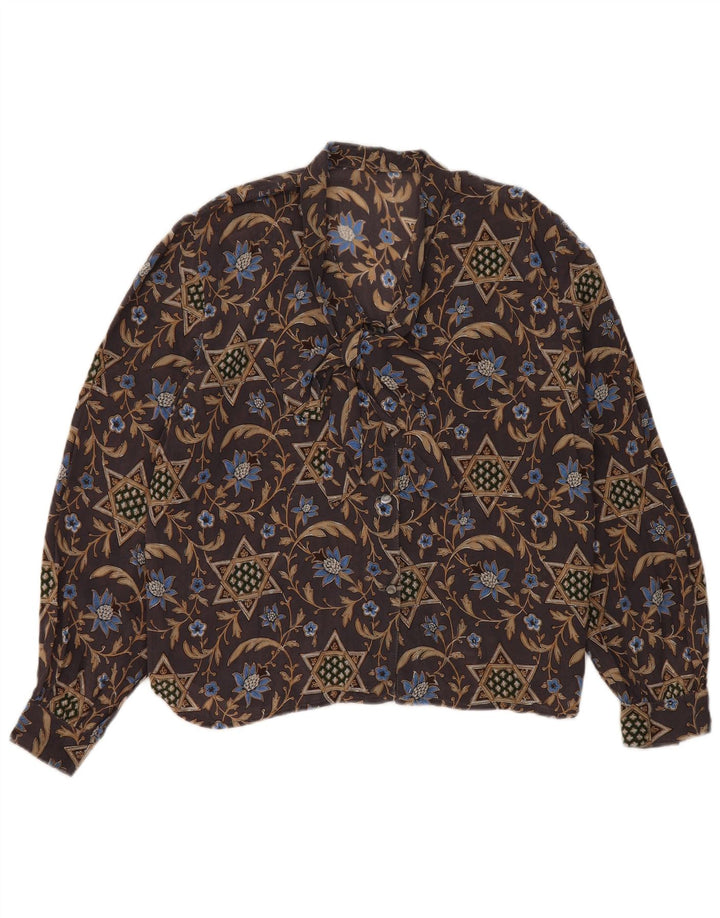 Vintage Womens Shirt Blouse UK 12 Medium Brown Floral