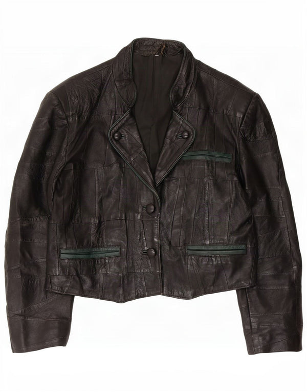 Jaqueta blazer feminina vintage de couro com 2 botões Reino Unido 10 pequena preta