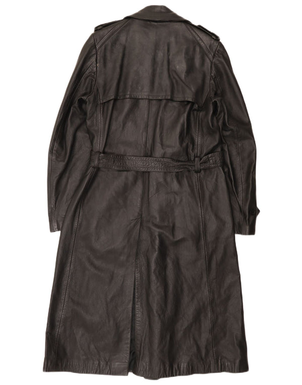 vintage Mens Militaire Double Breasted Manteau En Cuir UK 36 Petit Noir