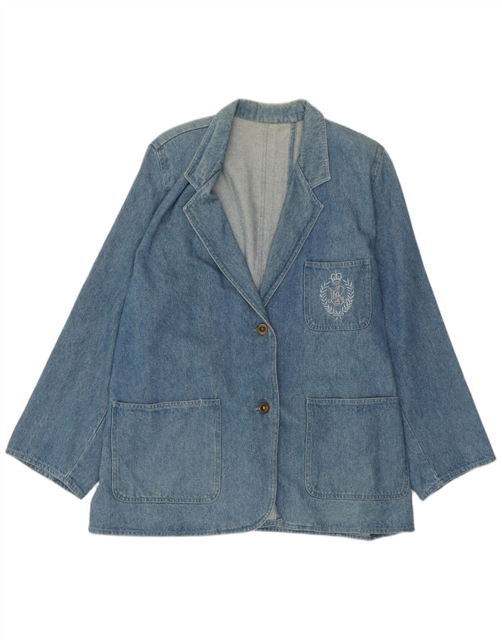 Giacca blazer in denim vintage da donna a 2 bottoni UK 18 XL Blu