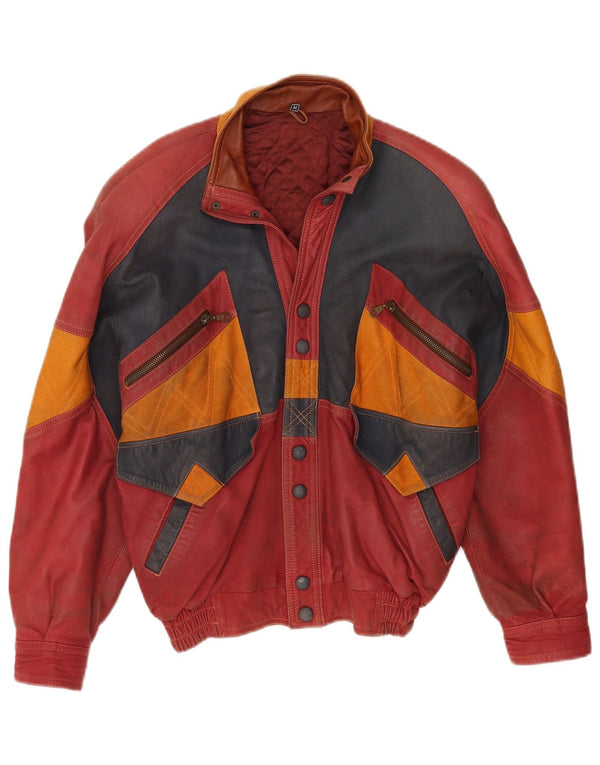Toskana Mens Leather Jacket UK 38 Medium Red Colourblock Leather
