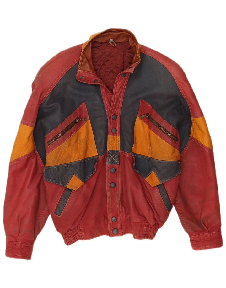 Toskana Mens Leather Jacket UK 38 Medium Red Colourblock Leather