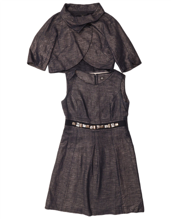 CINZIA ROCCA Womens 1 Button 2 Piece Set UK 10 Small  Navy Blue Cotton