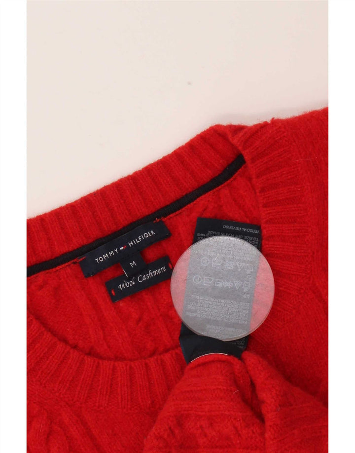 Tommy Hilfiger Womens Crew Neck Jumper Sweater UK 12 Medium Red Wool