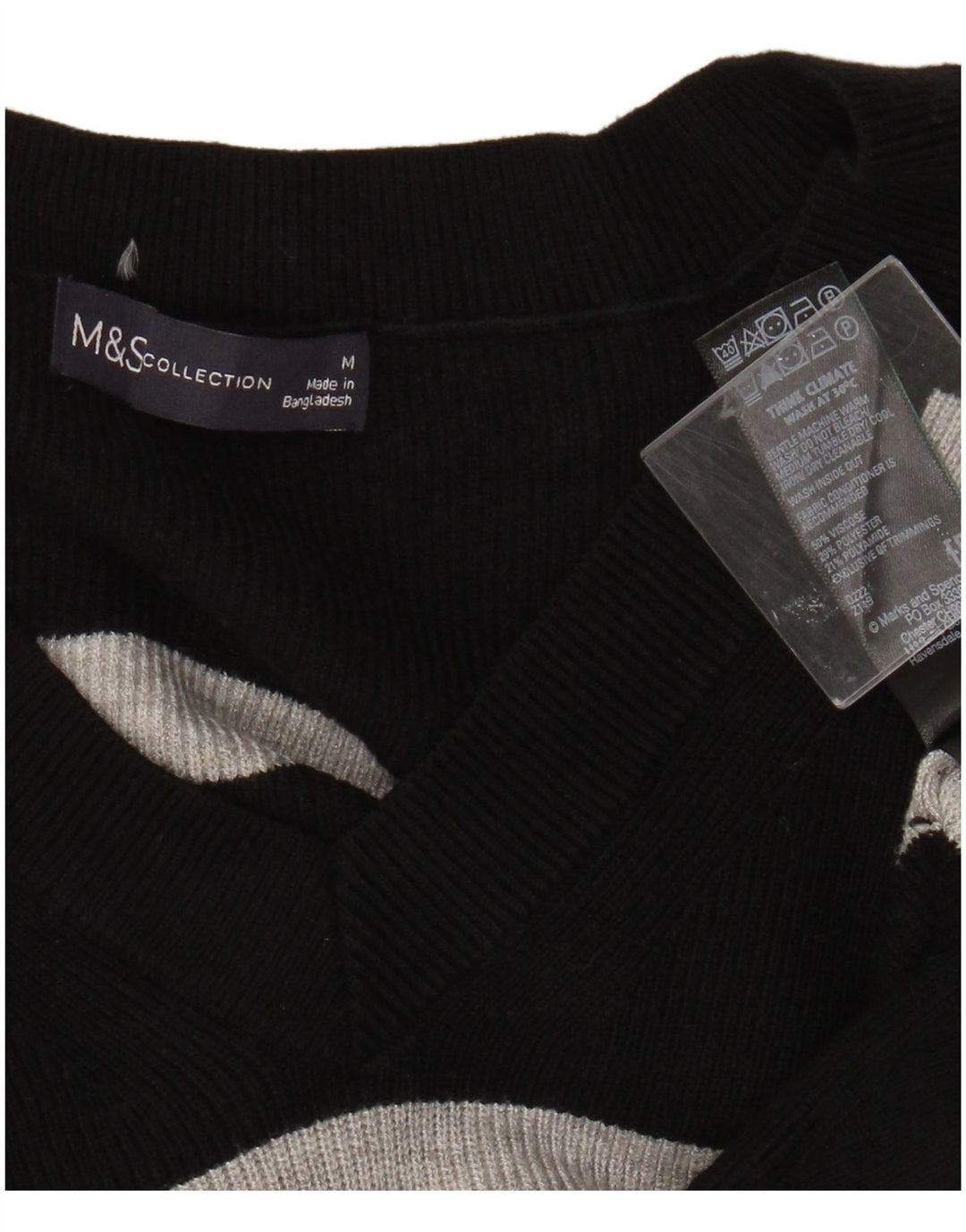 Marks & Spencer Womens V-Neck Jumper Sweater UK 14 Medium Black Striped