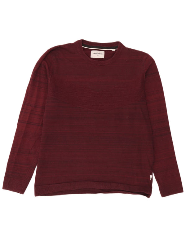 Jack & Jones Mens Crew Neck Jumper Sweater XL Burgundy Pinstripe Cotton