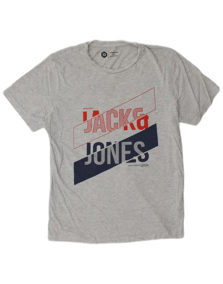 Jack & Jones Mens Graphic T-Shirt Top Medium Grey Cotton